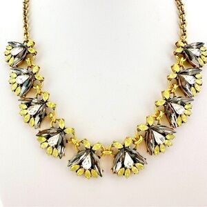 J Crew Necklace in Gray and Yellow Rhinestones and Gold Tone Chain